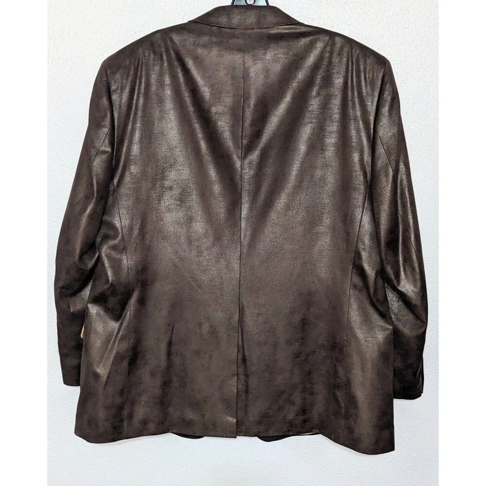 Emanuel Ungaro Men's 48R Brown Leather Look Sport Coat Blazer 2 Button Polyester